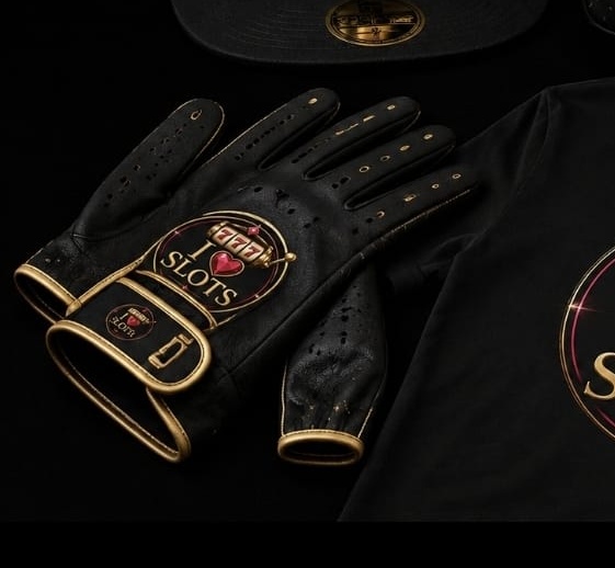 Regi's Grip Comfort Gloves in black with colorful I Love Slots branding
