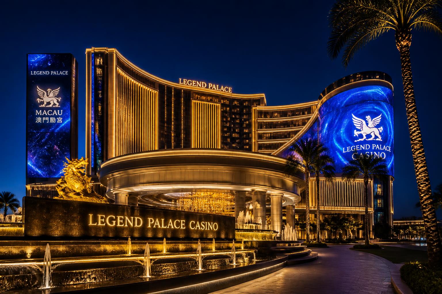 Luxury casino resort exterior lit at night